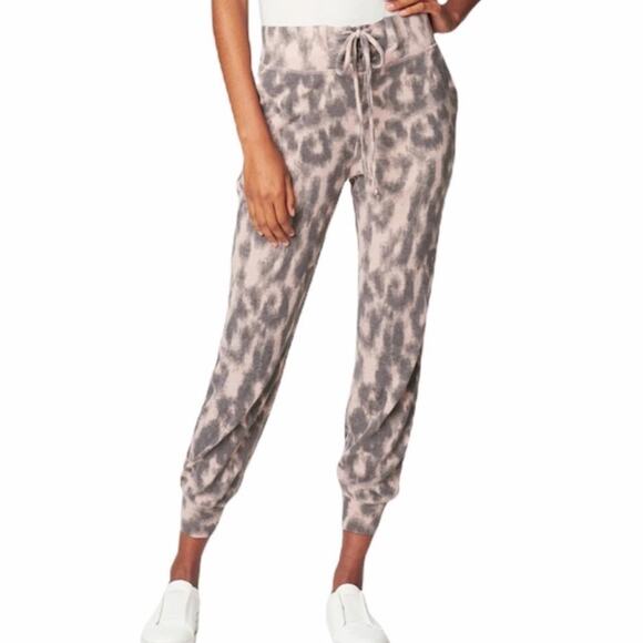 NEW BlankNYC Soft Easy Tie Waist Leopard Relaxed Joggers Lounge Pants Pink M NWT - Picture 1 of 16